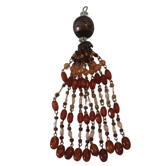 Amber Brown and Clear Colored Beaded Tassel 5.5 Inches Crafts - Picture 1 of 8